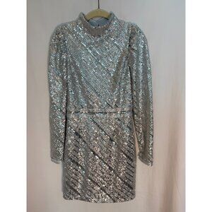 SAYLOR  Party Mini Dress In Platinum Sequin Size Medium